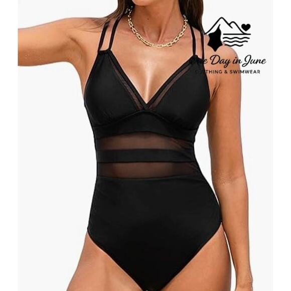 Cupshe V Neck Mesh Cutout One Piece Swimsuit Size M - Picture 1 of 7